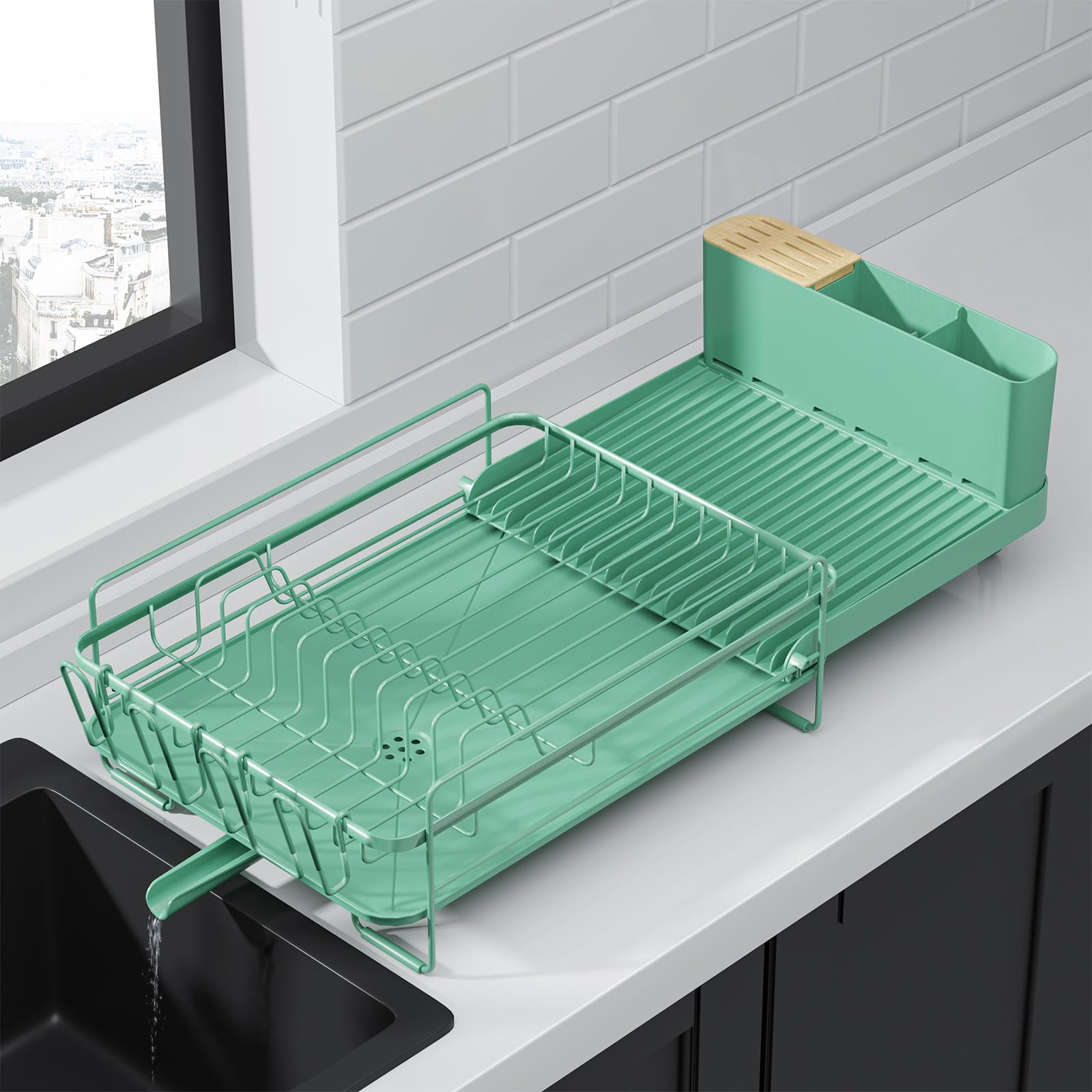 Kitsure escurridor de platos extensible con drenaje para secar vajilla eficientemente.