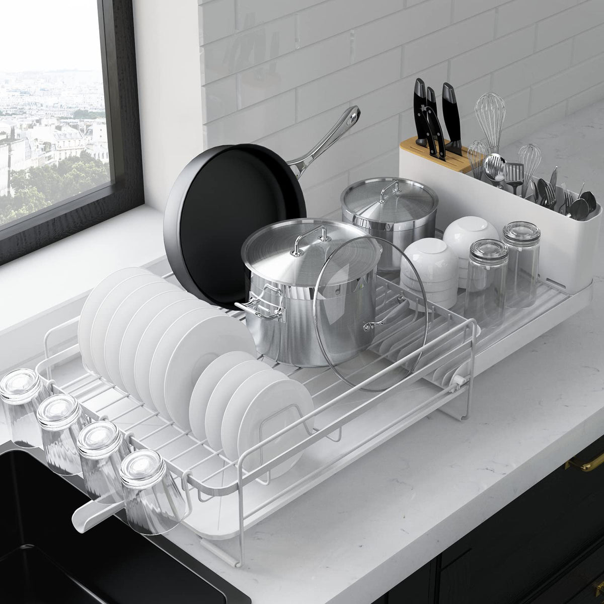 Kitsure escurridor de platos extensible, ideal para ahorrar espacio en la encimera