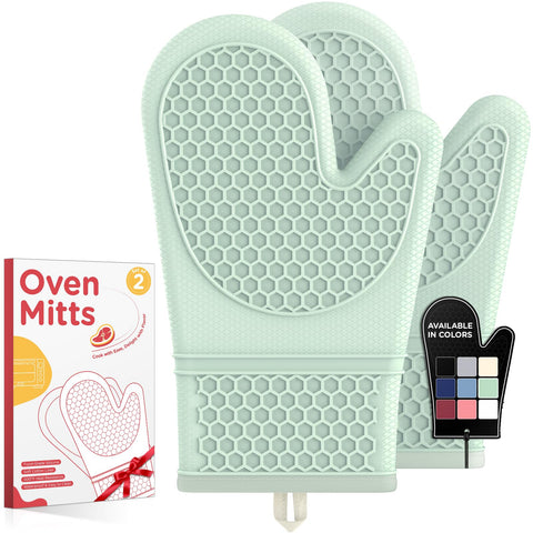 Guantes de horno Kitsure de silicona menta, agarre antideslizante para alimentos calientes