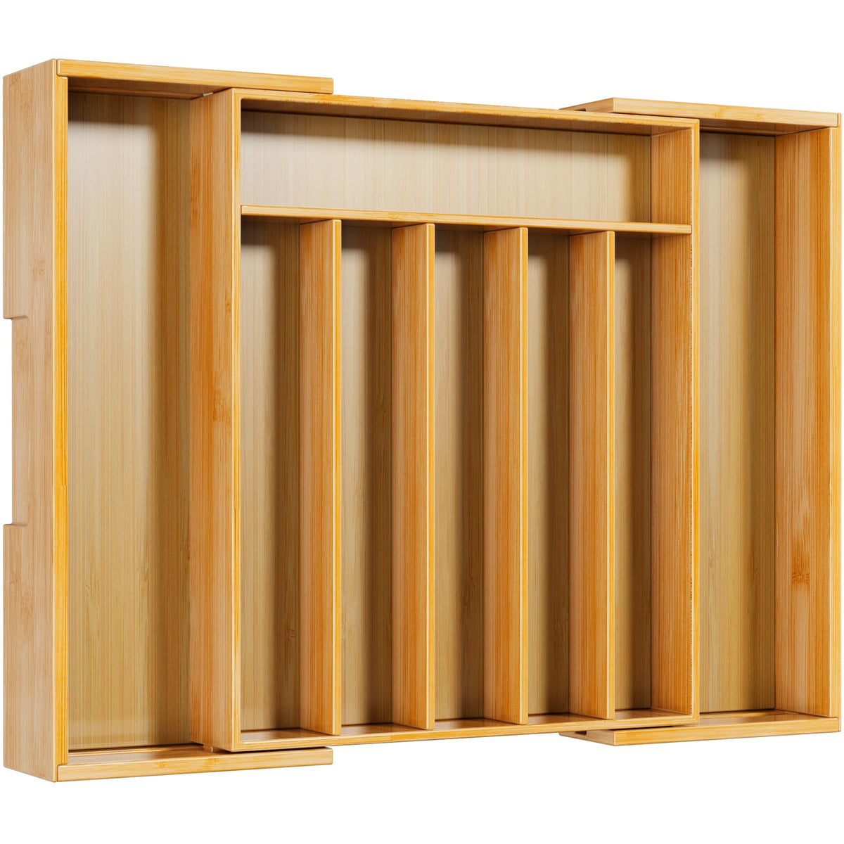 Kitsure: organizador de cajón de bambú extensible ideal para ordenar cubiertos y utensilios.