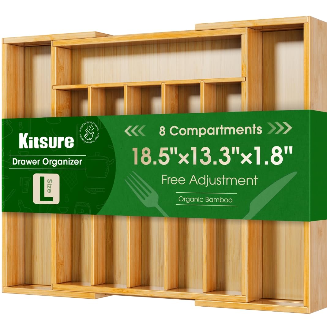 Kitsure organizador expandible de cubiertos en bambú para cajones ordenados