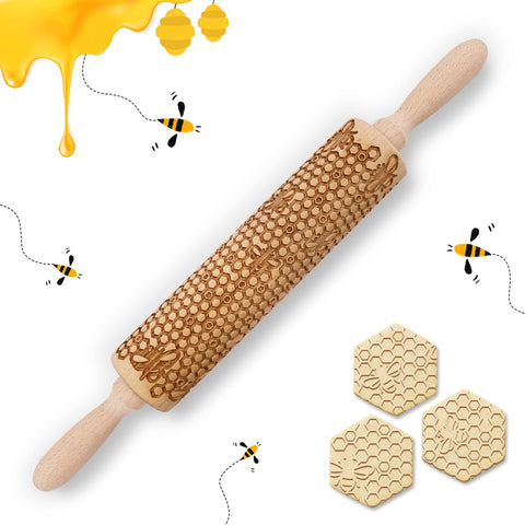 Kitticcino rodillo-madera con diseño panal para galletas decorativas.