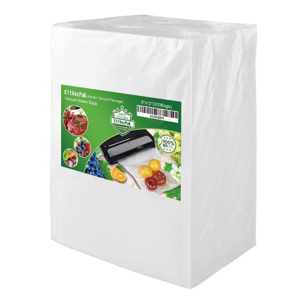 KitVacPak bolsas 200qt 8x12 para sellado, mantiene alimentos frescos y listos para el congelador