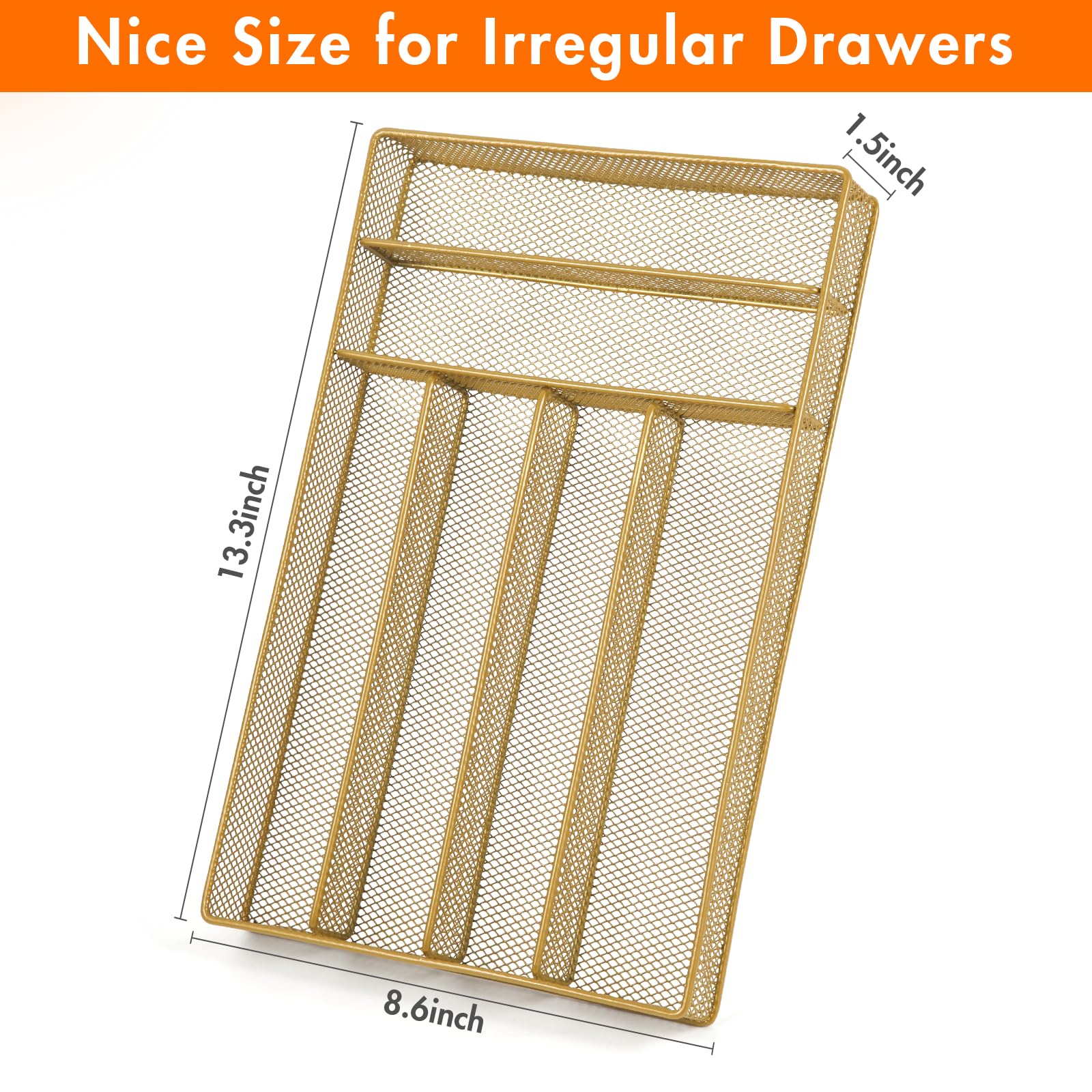 Organizador de cajón dorado Kitware para cocina ordenada.