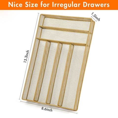Organizador de cajón dorado Kitware para cocina ordenada.