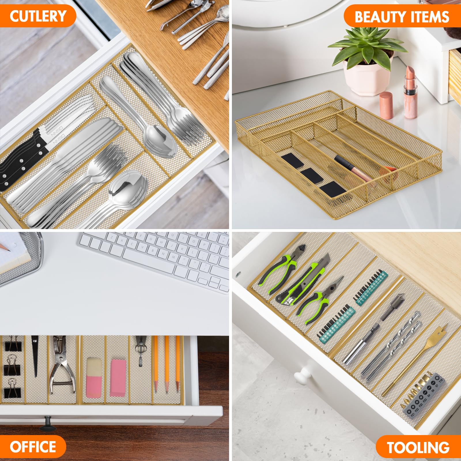 Kitware: organizador dorado para hogar, dormitorio o salon.