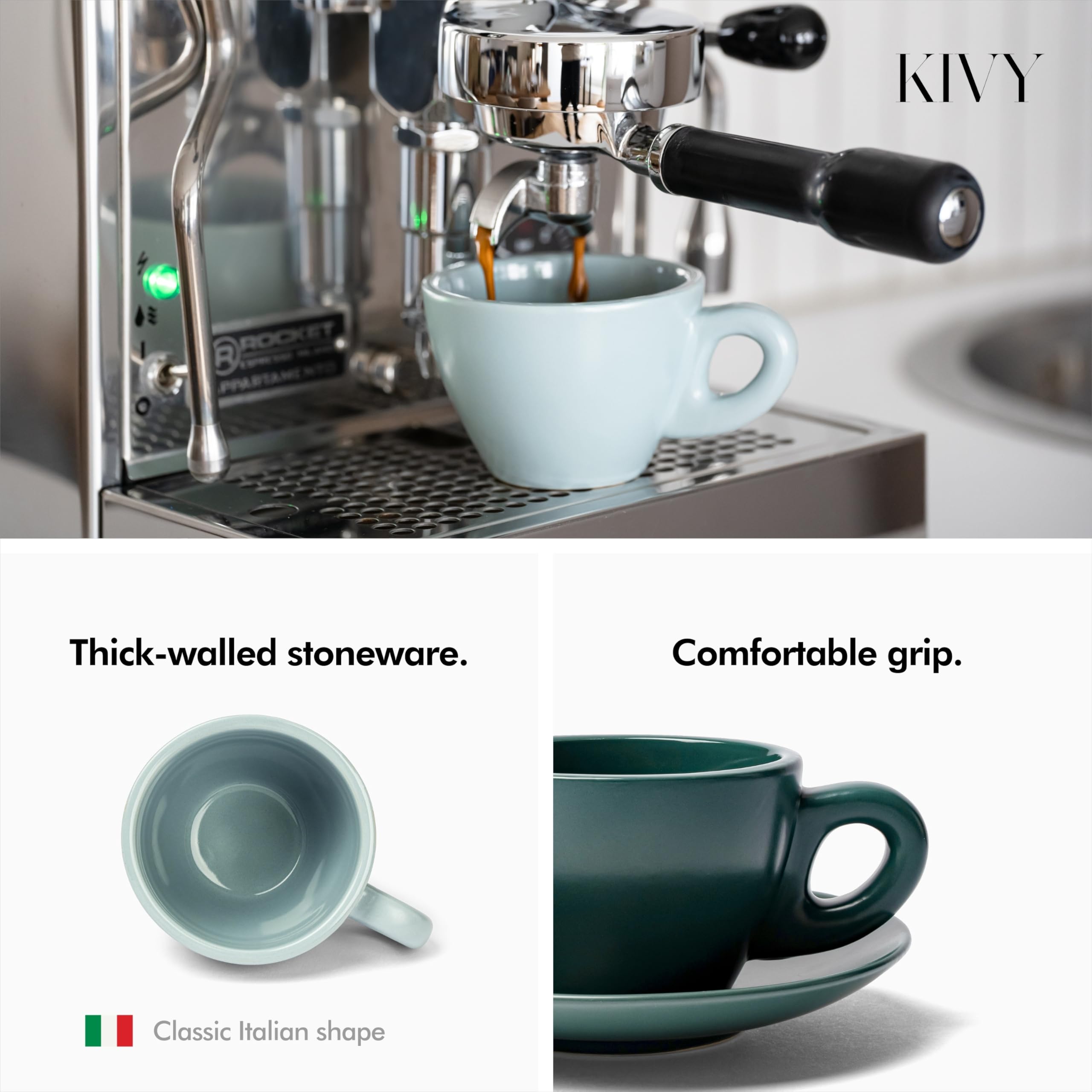 KIVY cappuccino azul: tazas de gres grueso con agarre cómodo