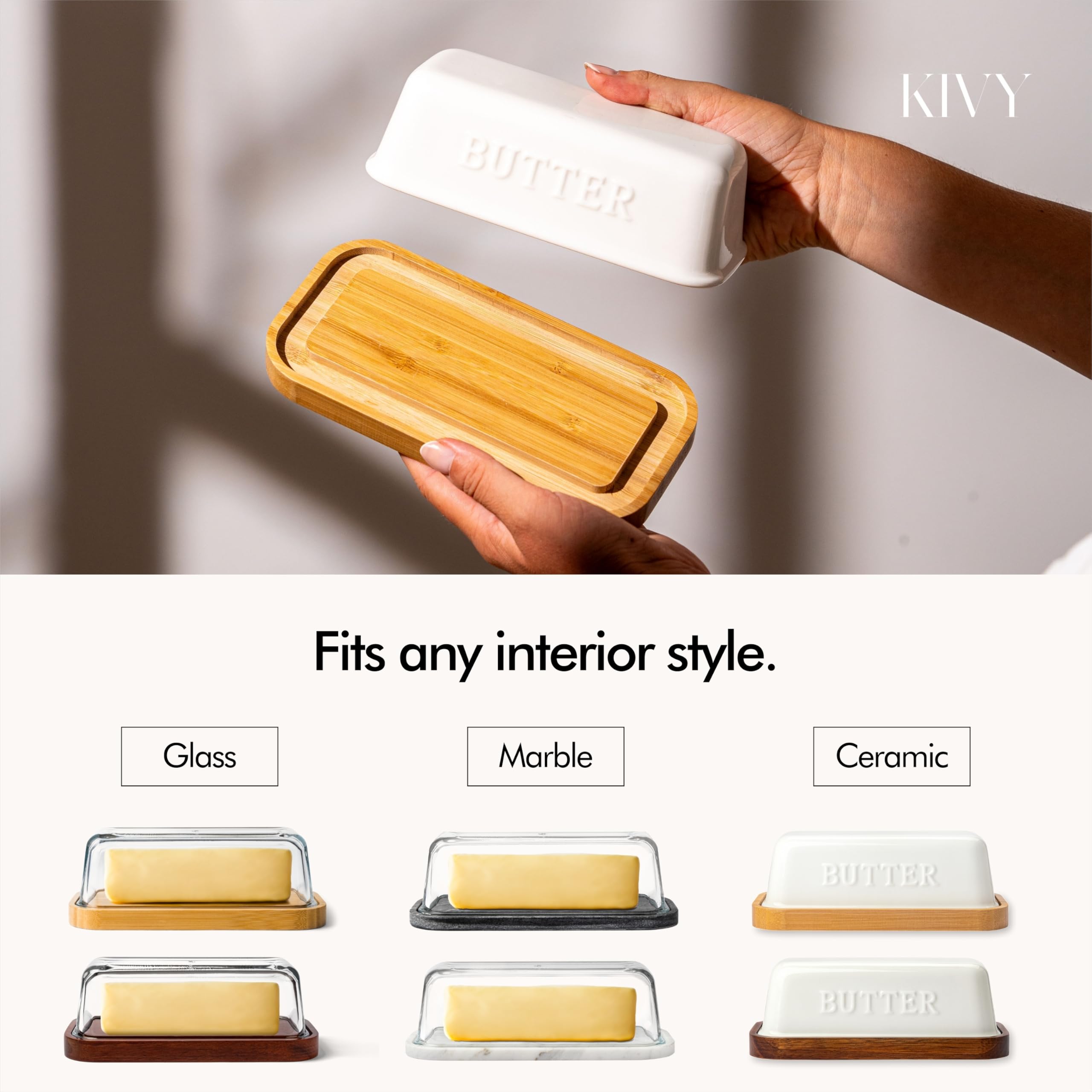 KIVY mantequera de vidrio, diseño moderno para encimera.