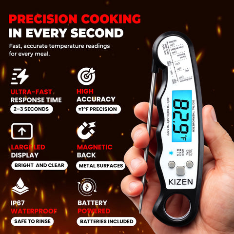 KIZEN termómetro con sonda plegable para lectura precisa