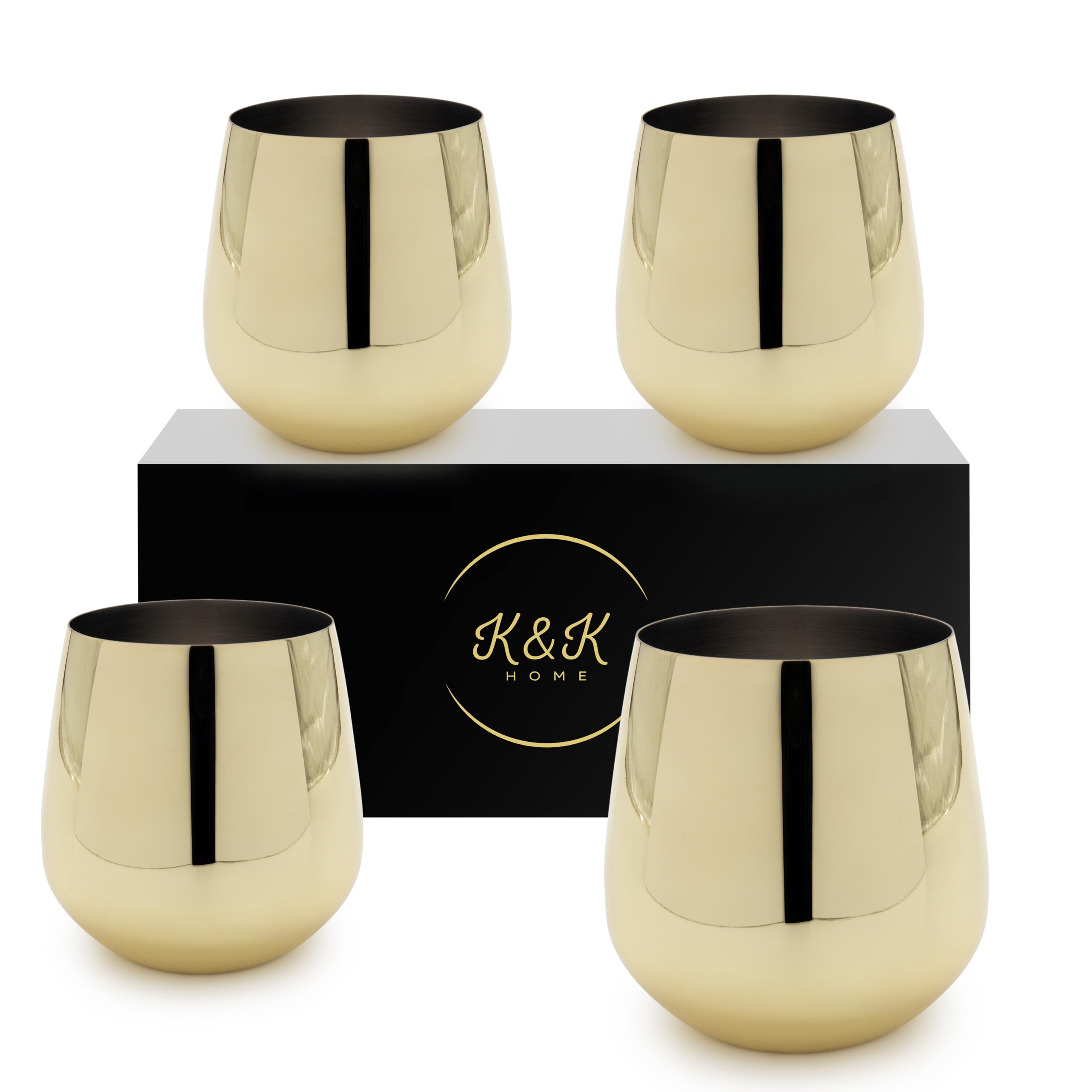 Vaso vino dorado K&K Home sin tallo 15 oz para exterior, mantiene bebidas frías.