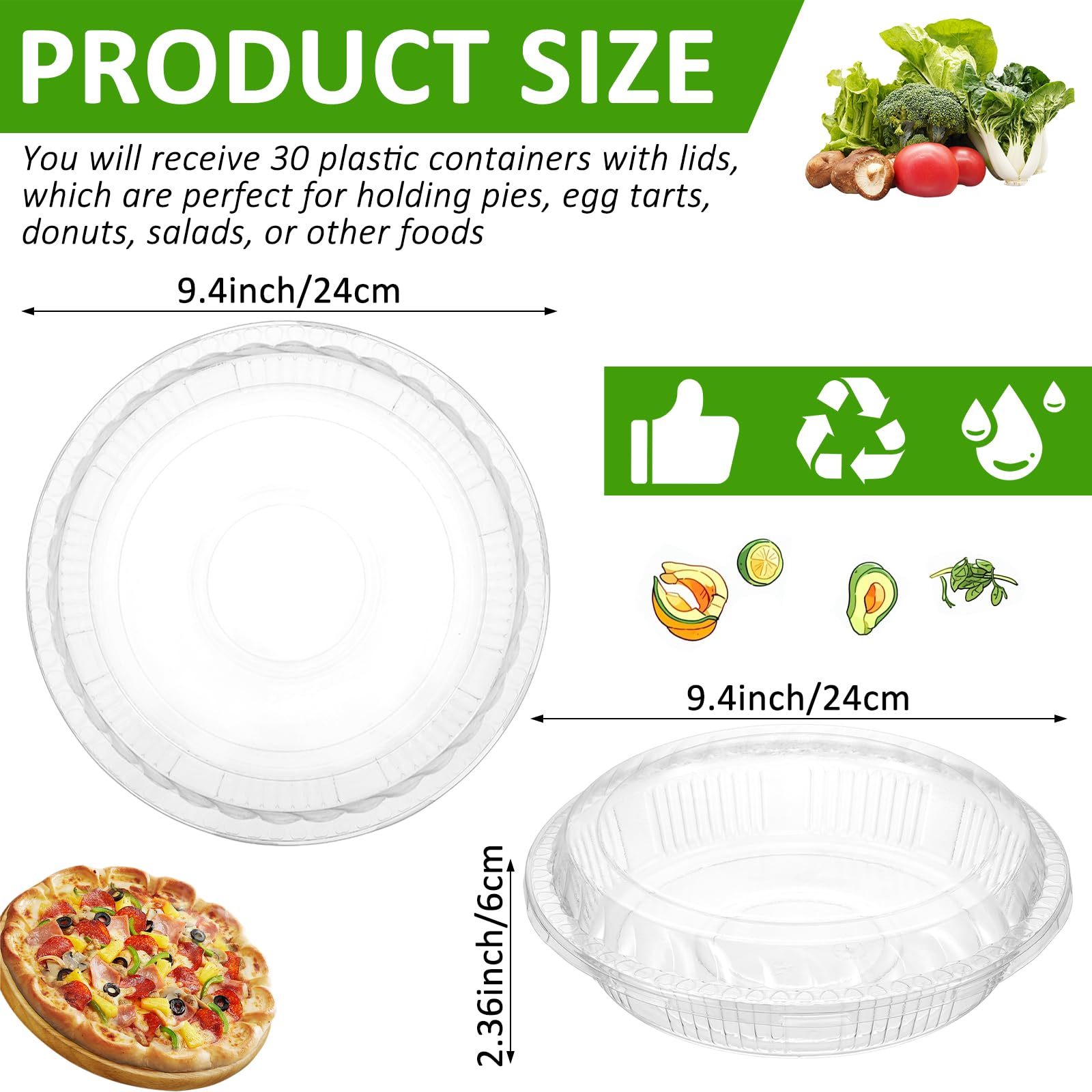 KKONHII contenedor pizza y pasteles 9,5 pulgadas claro con tapa