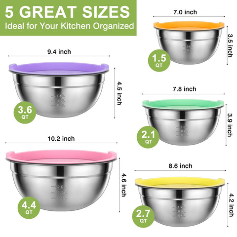 kkyvvy tazones para mezclar con tapas 3.6qt, perfectos para batir ingredientes.