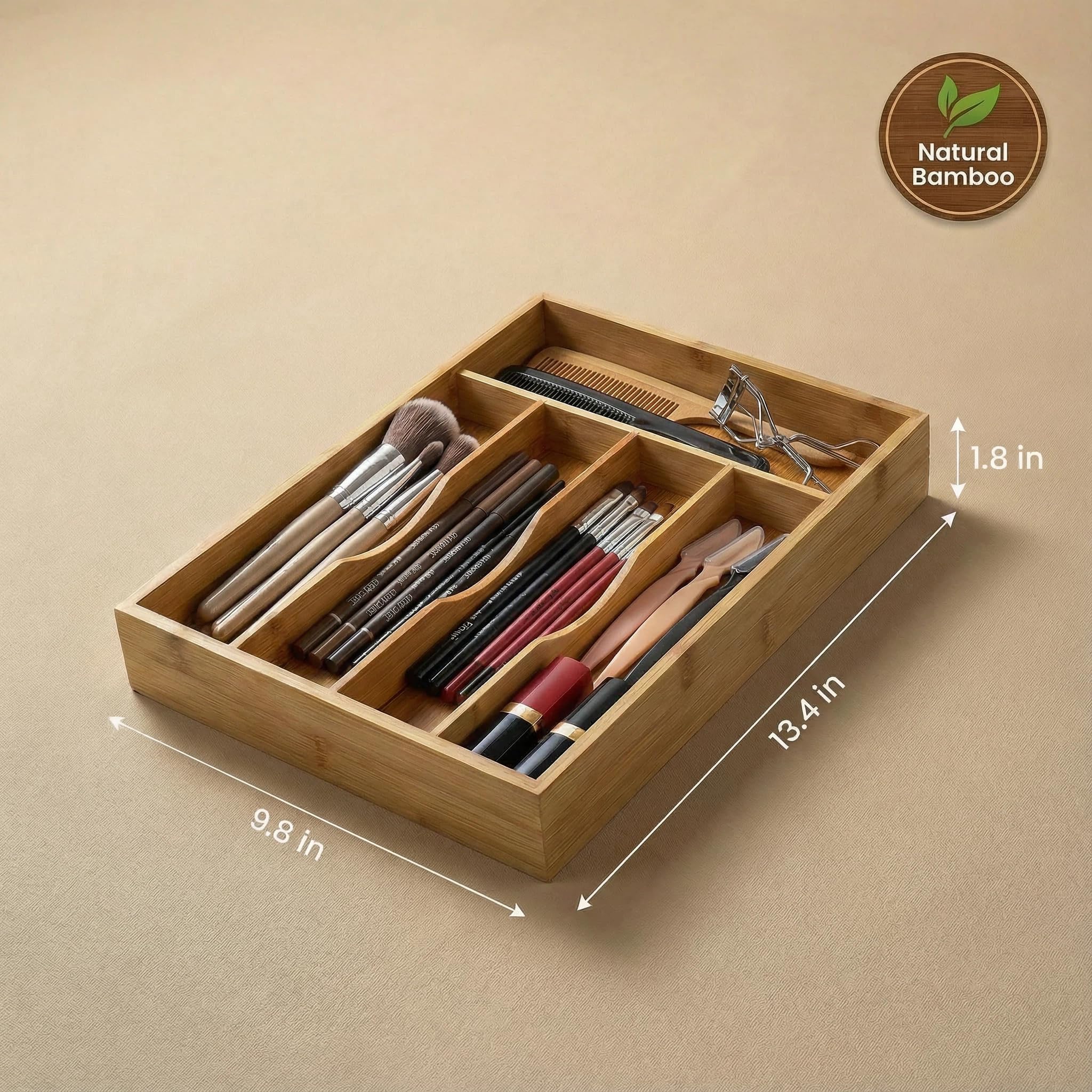 Klabelle bandeja de cocina en madera natural para almacenar cubiertos con estilo.