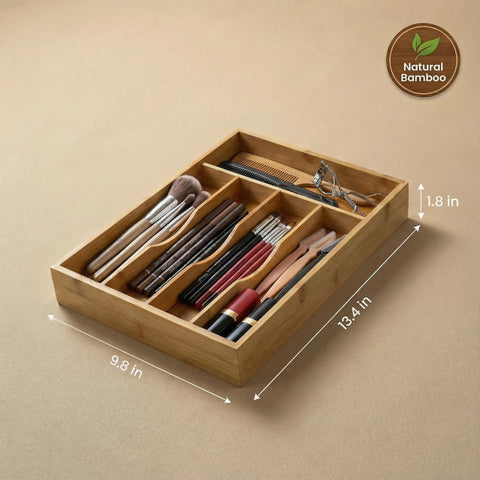 Klabelle bandeja de cocina en madera natural para almacenar cubiertos con estilo.