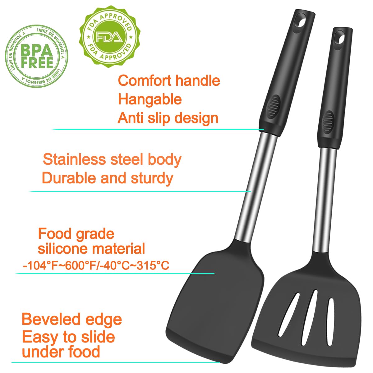 Espátula larga de silicona KLAQQED con mango ergonómico para mayor control al cocinar