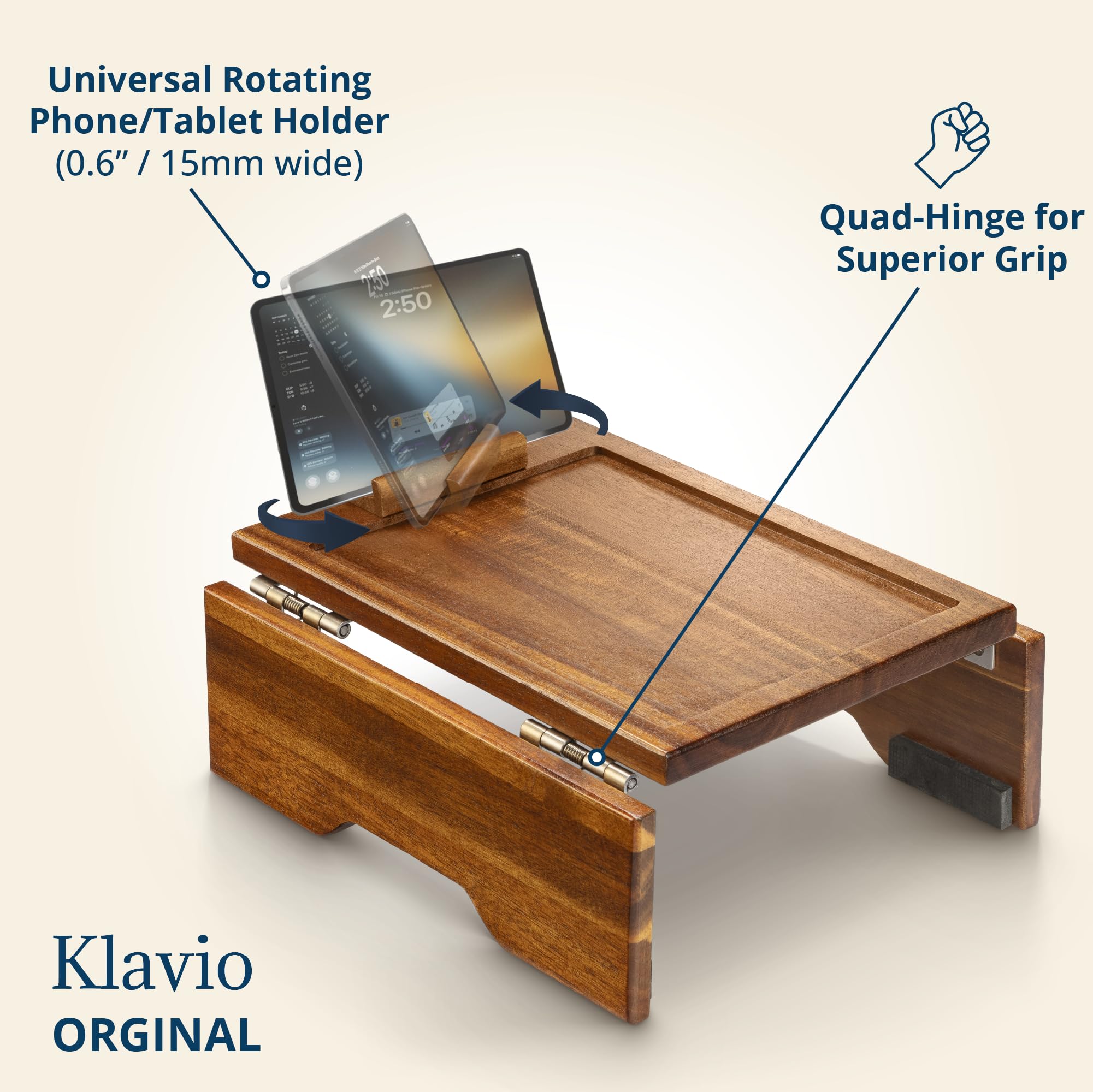 Klavio Acacia soporte giratorio para teléfono facilita videollamadas.