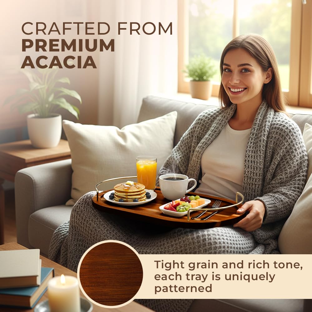 Klavio presentación elegante con bandeja ovalada de Acacia para tablas de degustación.