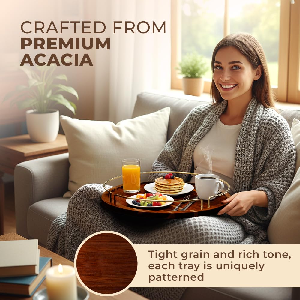 Uso diario en desayunos y snacks con la bandeja de acacia Klavio