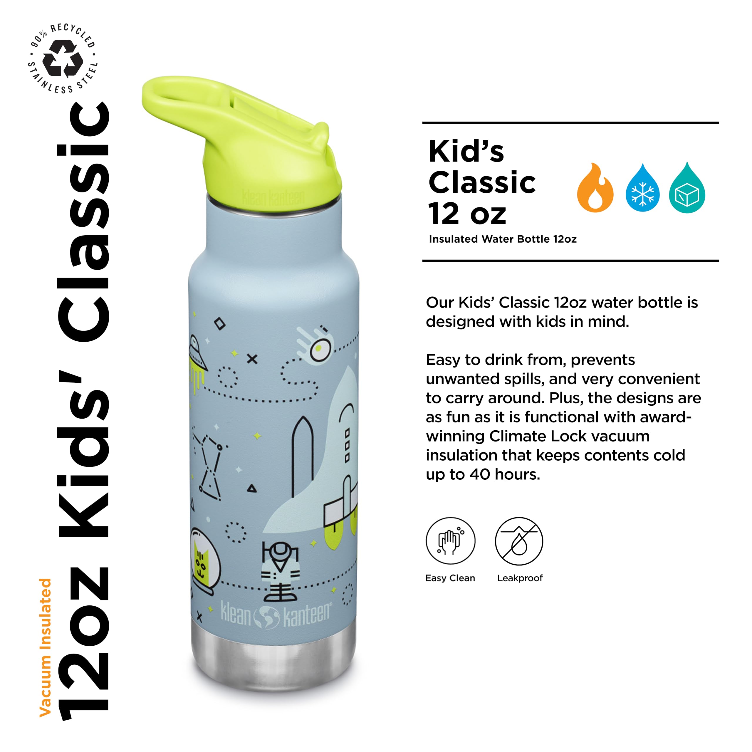 Klean Kanteen con tapa Flip Seal y pajita integrada para sorbos sin derrames.
