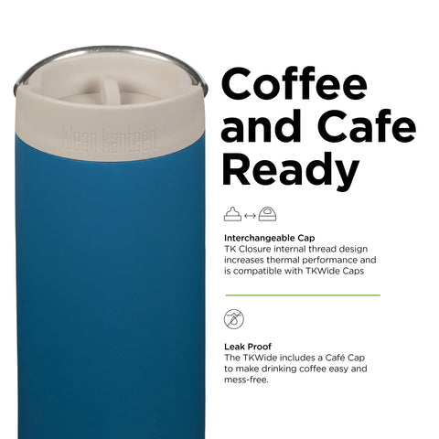 Klean Kanteen TKWide con Café Cap a prueba de fugas para viajes.