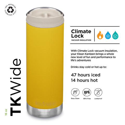 Klean Kanteen TKWide Atardecer, tapa Café Cap para evitar derrames durante el traslado.