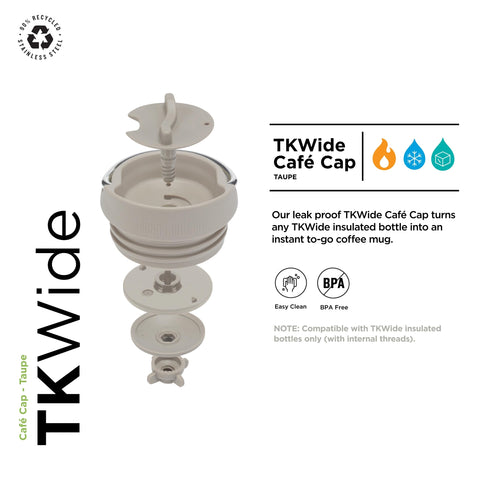 Klean Kanteen TKWide Café Cap: desmontable y apto para lavavajillas para limpieza fácil.