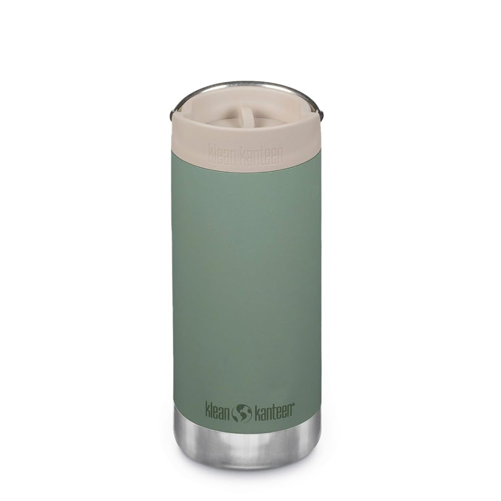 Klean Kanteen TKWide con tapa Café Cap, tono marino, vista frontal para café caliente.