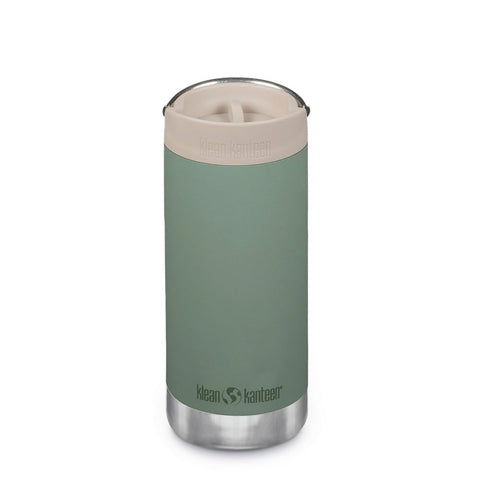 Klean Kanteen TKWide con tapa Café Cap, tono marino, vista frontal para café caliente.