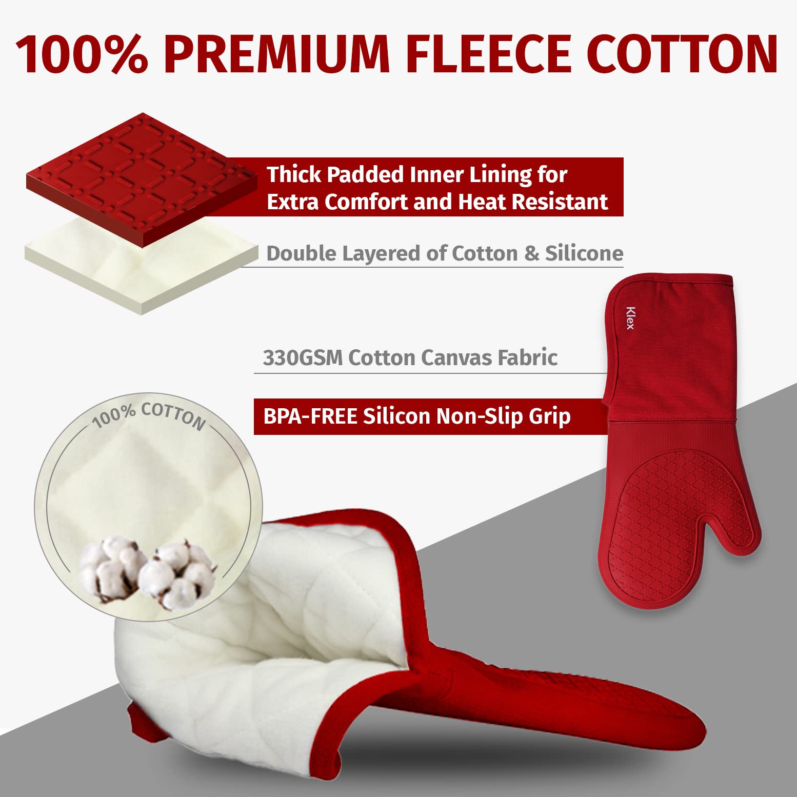 Guantes de silicona Klex con agarre antideslizante para manipular ollas calientes.