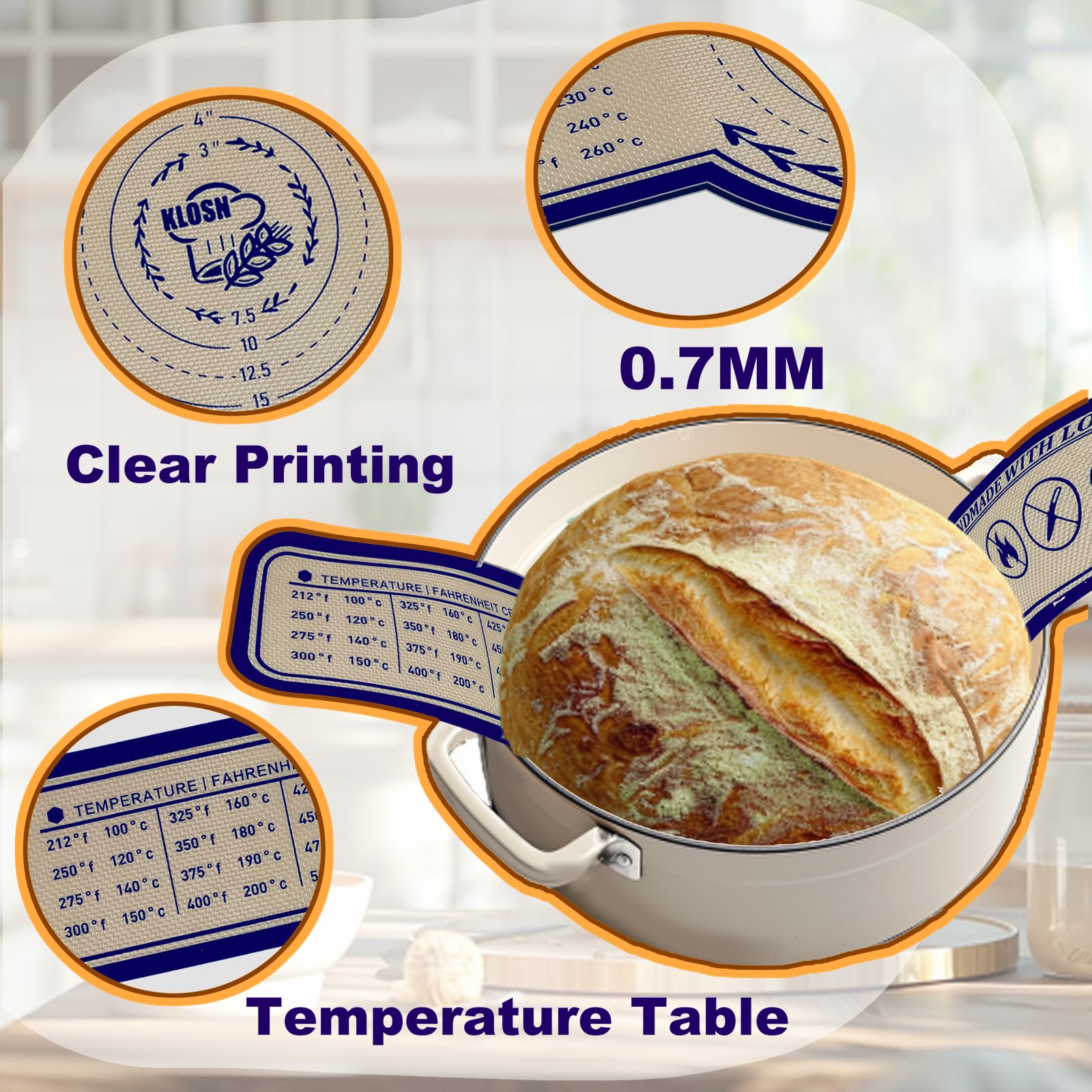 KLOSN resistencia al calor 500°F garantiza horneado uniforme.