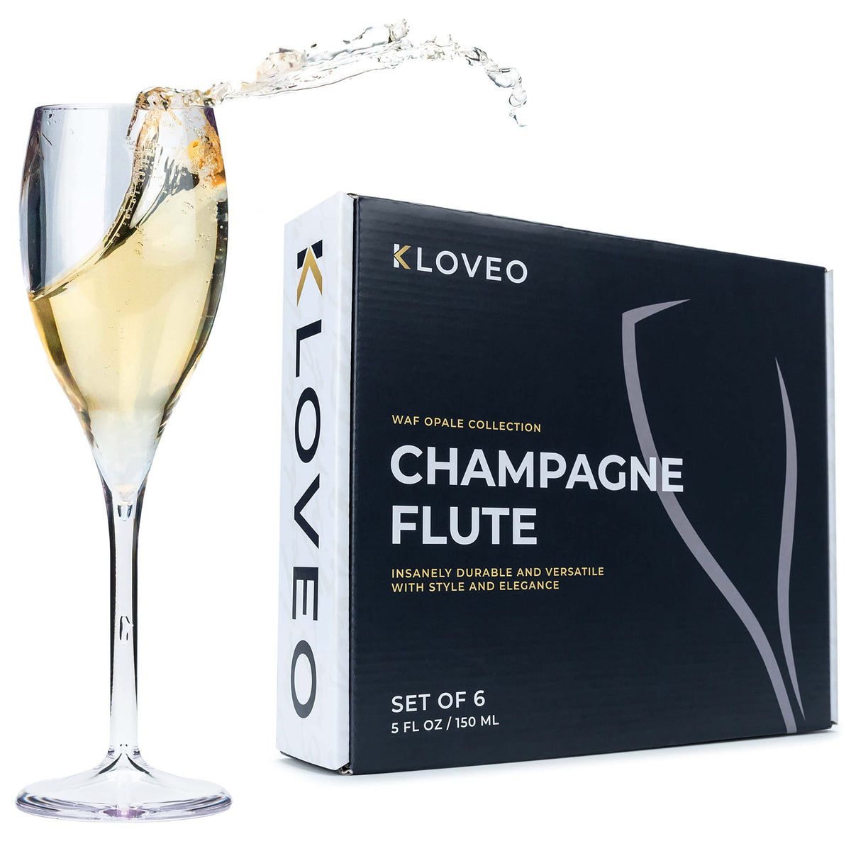 KLOVEO flauta de champán de plástico, duradera y reutilizable para fiestas
