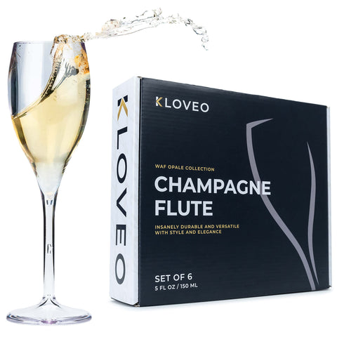 KLOVEO flauta de champán de plástico, duradera y reutilizable para fiestas