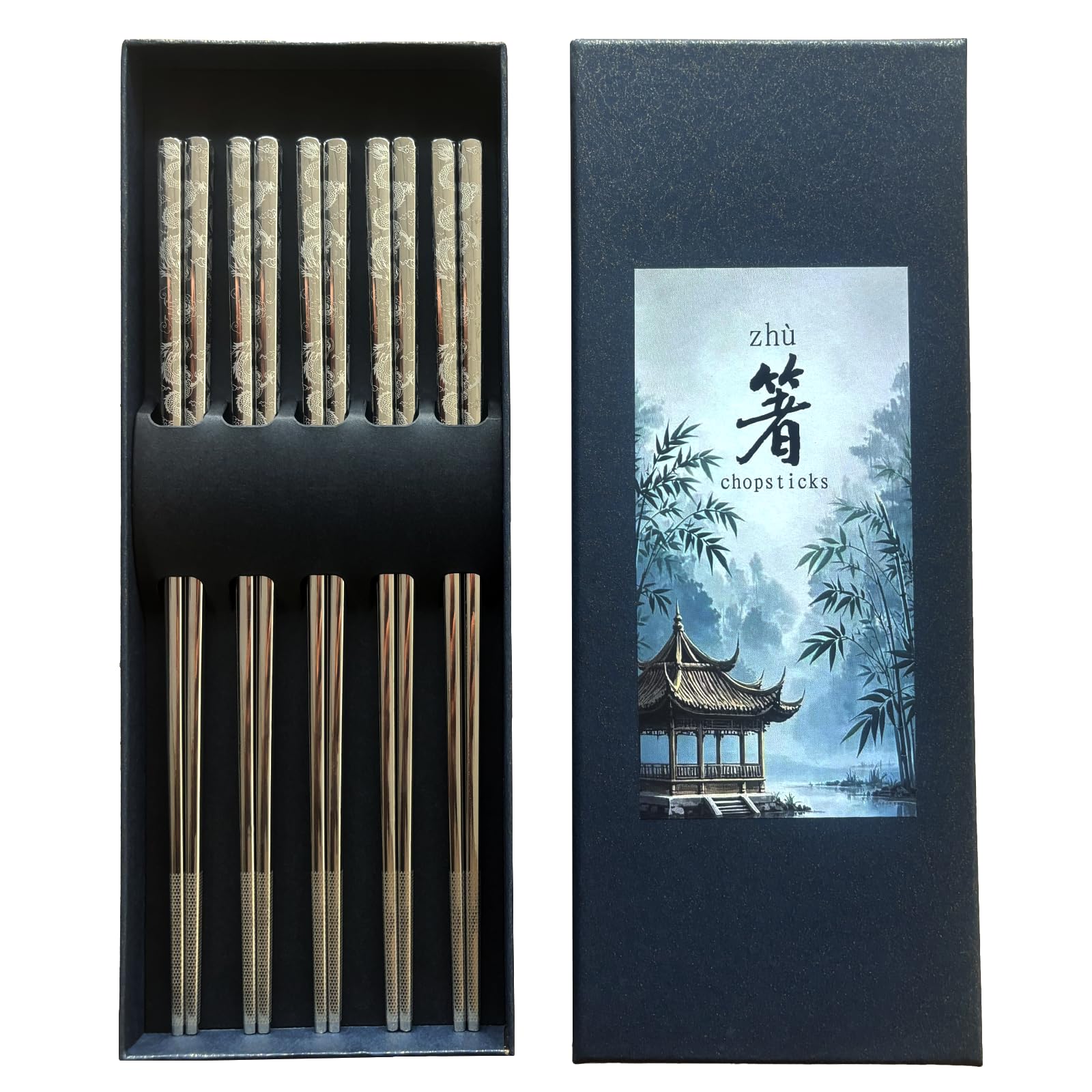 Kloveright palillos con dragón grabado láser para experiencia elegante y firme.