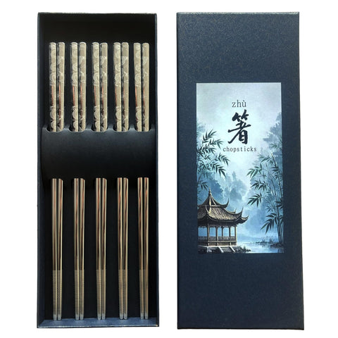 Kloveright palillos con dragón grabado láser para experiencia elegante y firme.