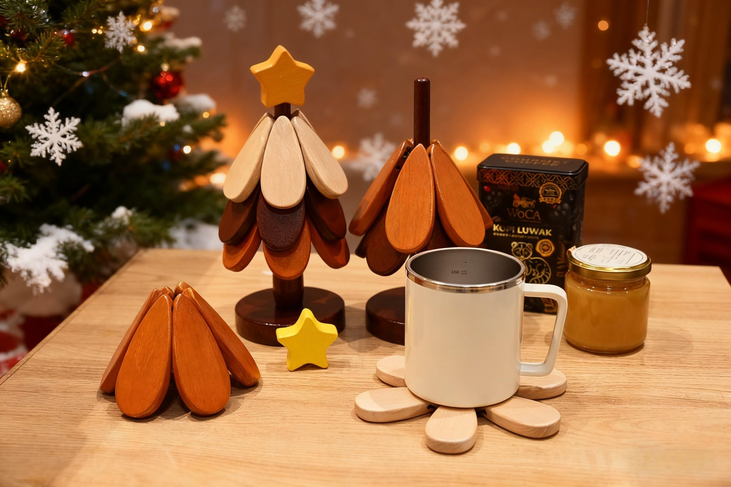 KLROAD trivet arbol navidad diseño natural: toque artesanal para la mesa.