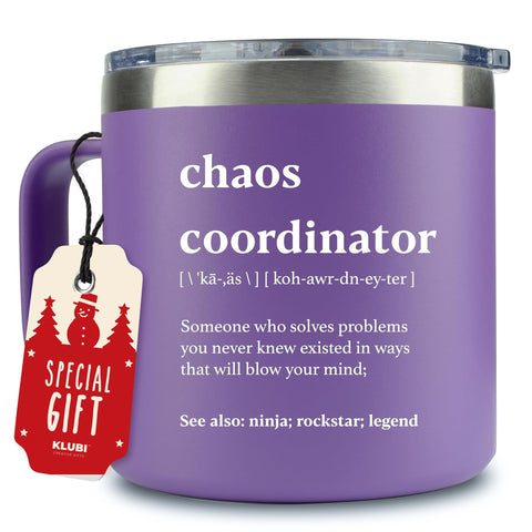 Vaso termico KLUBI Chaos Coordinator 14oz con tapa, ideal para café caliente.