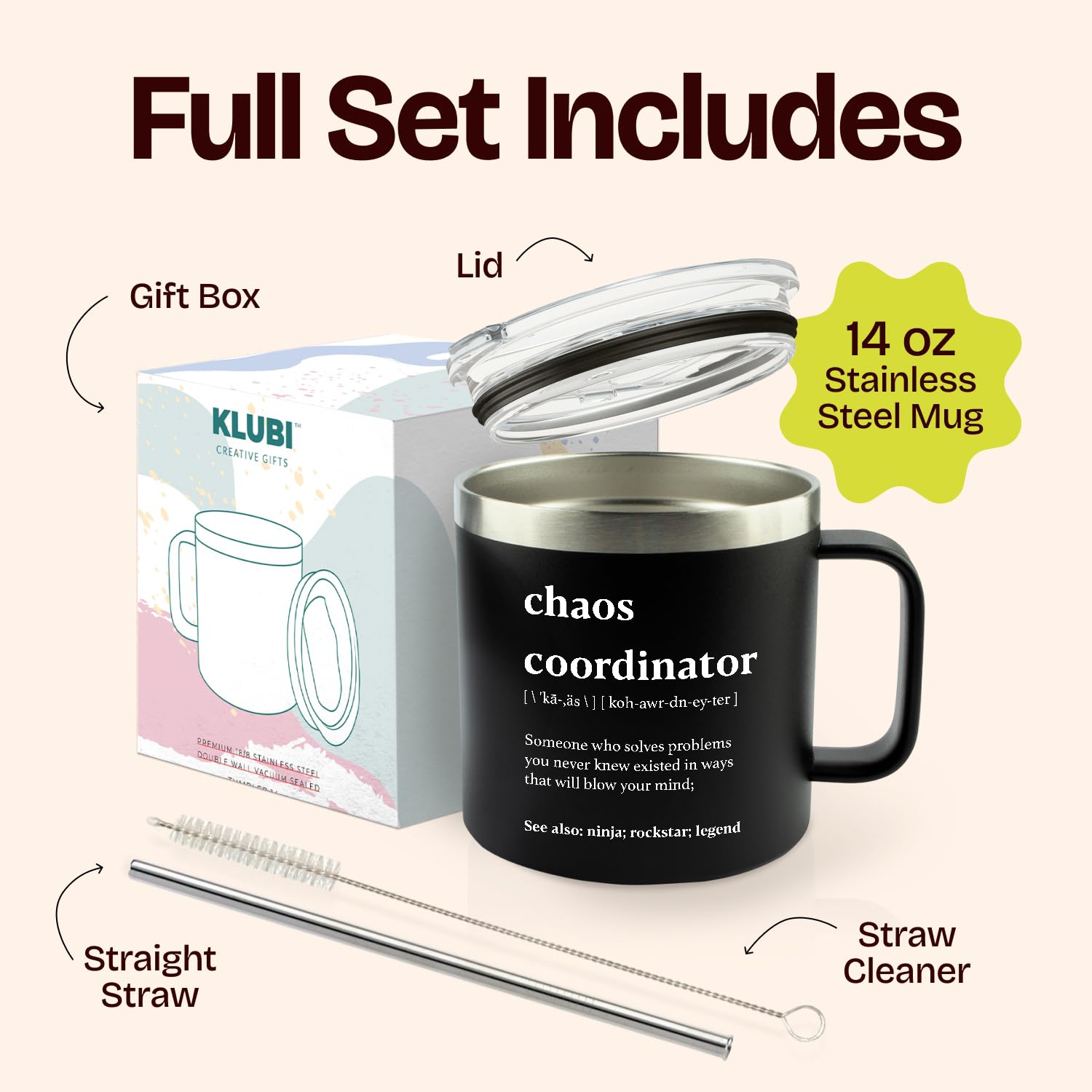 KLUBI Chaos Coordinador, cuerpo inoxidable, duradero para uso diario en la oficina.