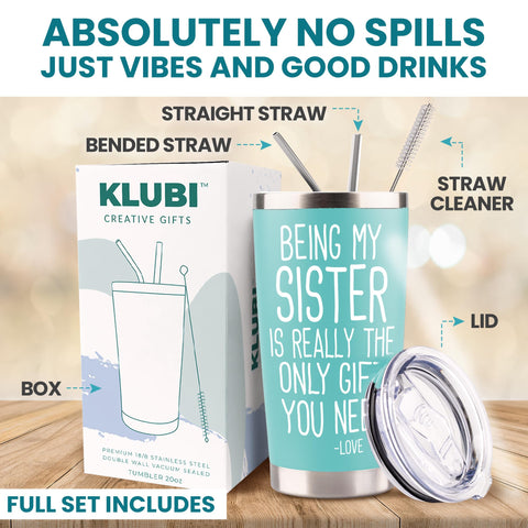 Regalo KLUBI para hermana, 20oz turquesa, ideal para cumpleaños.