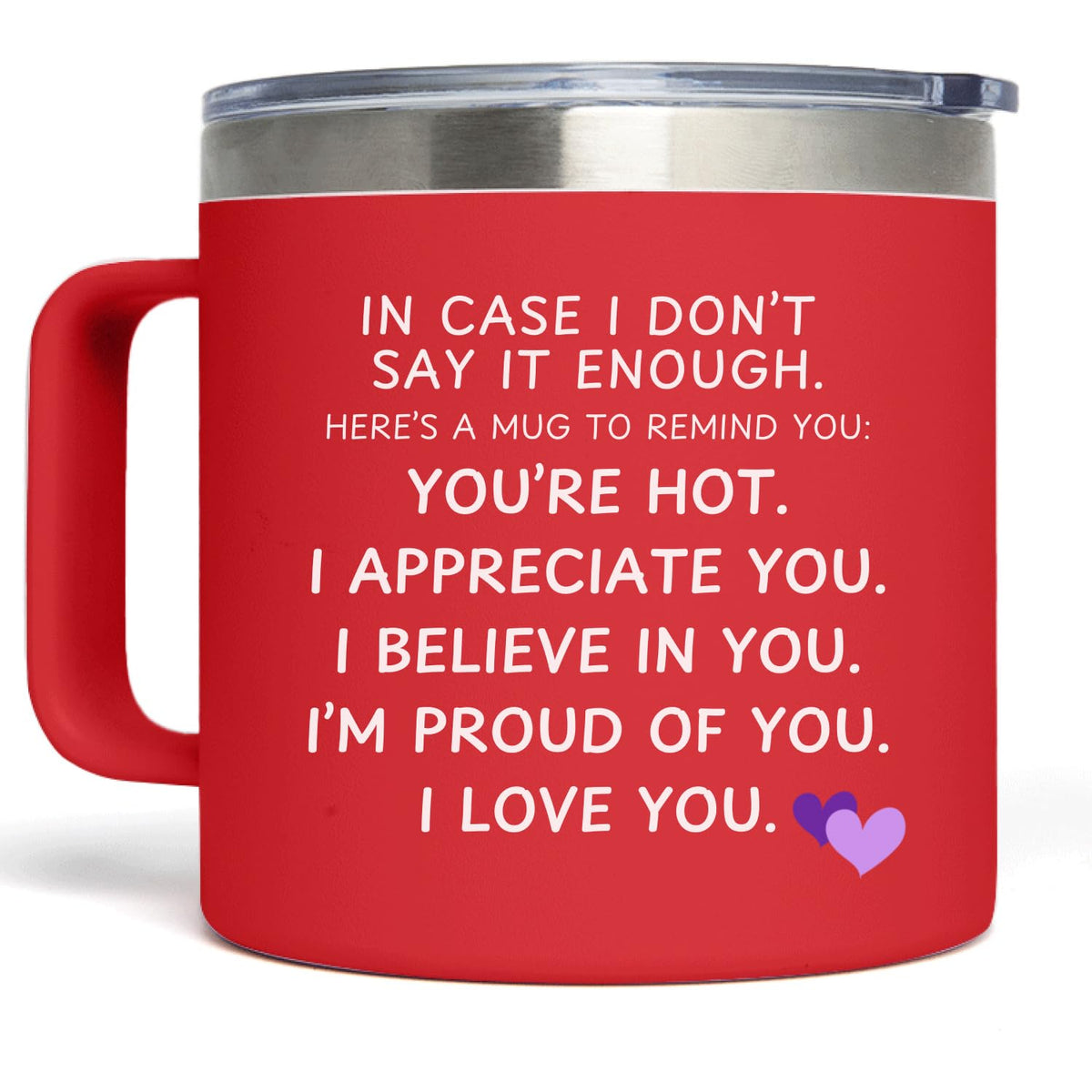 Taza KLUBI 14 onzas roja con frase de amor para empezar el día.