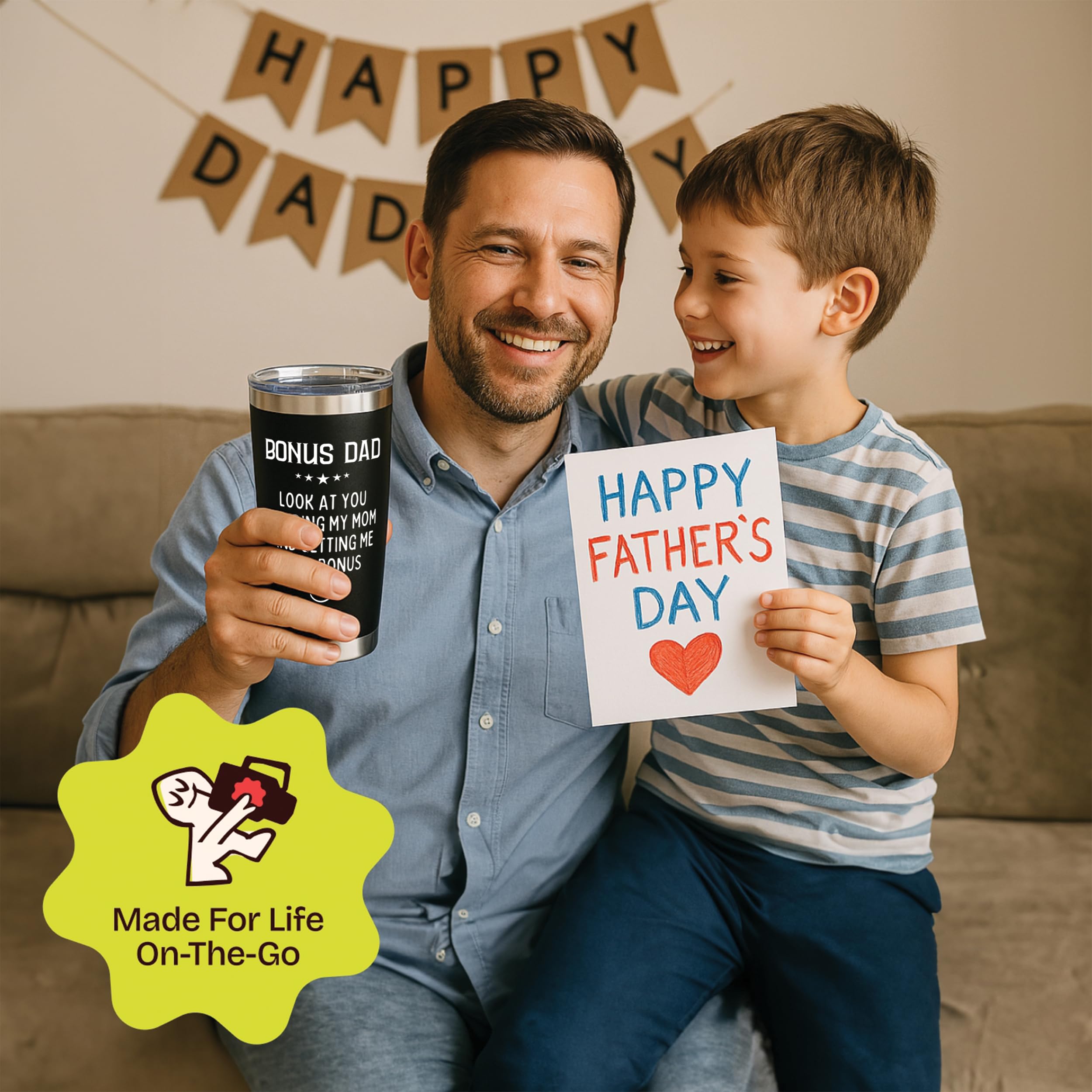 KLUBI tumbler 20oz negro con mensaje personalizado, regalo único para padrastro.