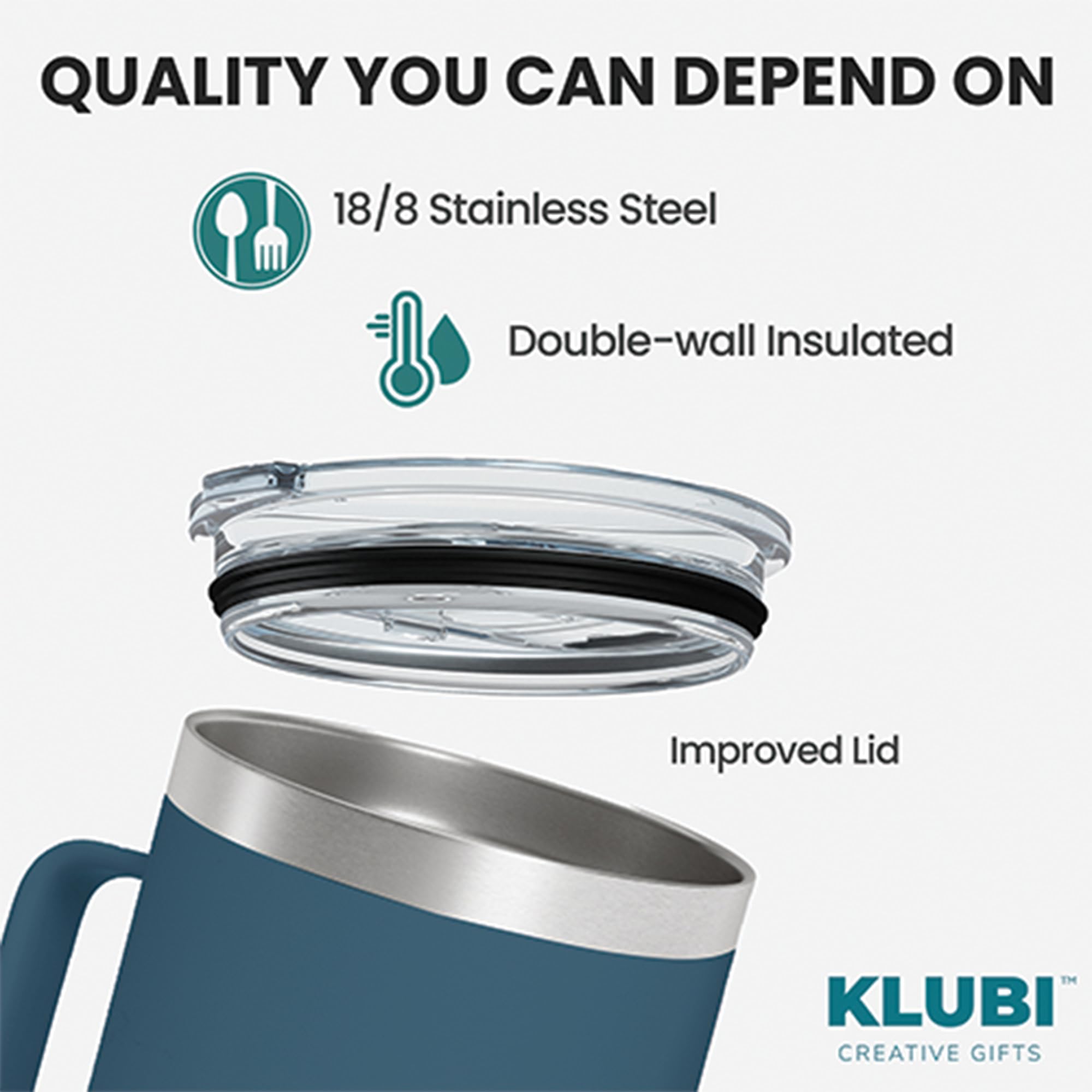 KLUBI vaso termico navy 14oz aislamiento doble pared mantiene bebidas frías o calientes