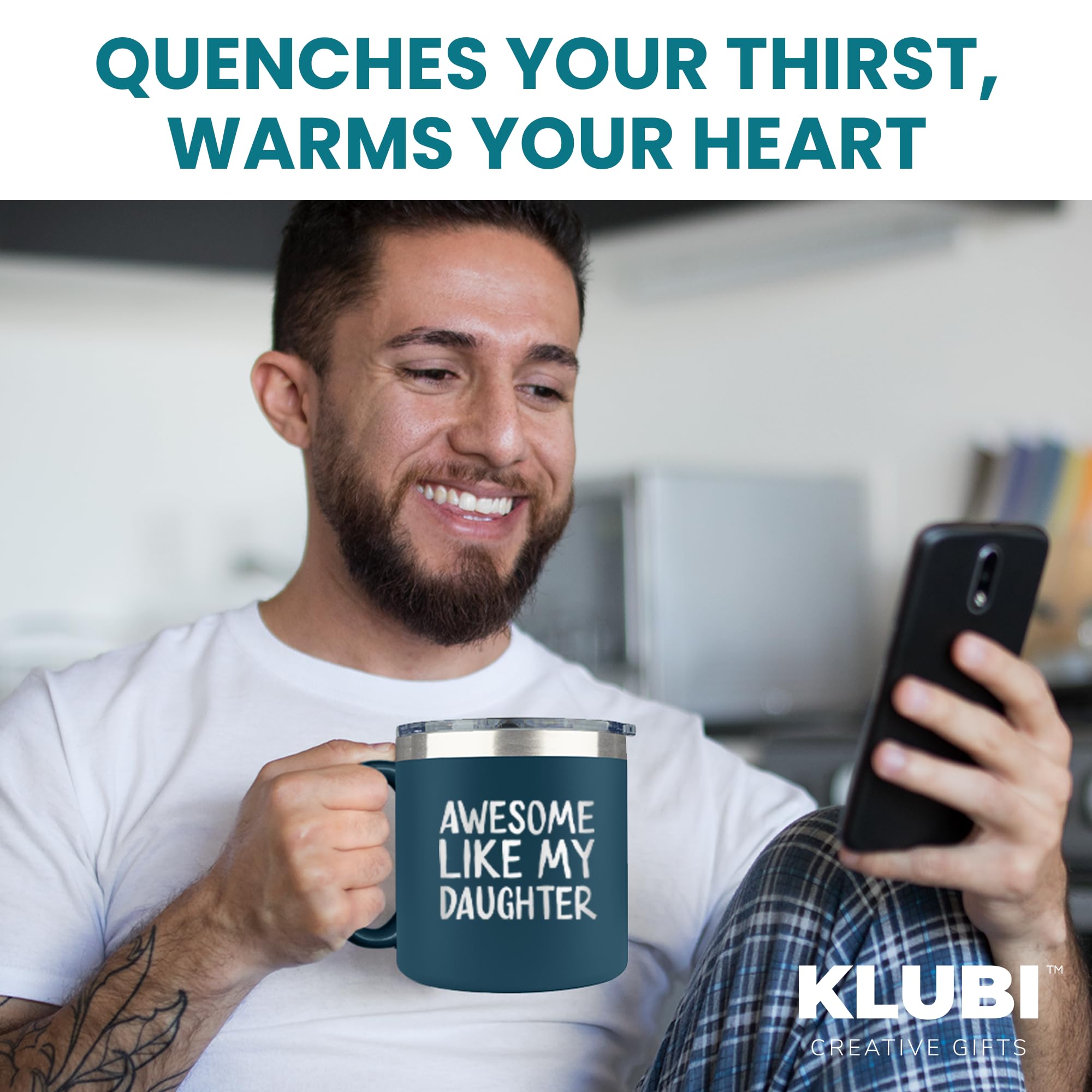 KLUBI vaso termico navy 14oz asa ergonómica para un agarre cómodo