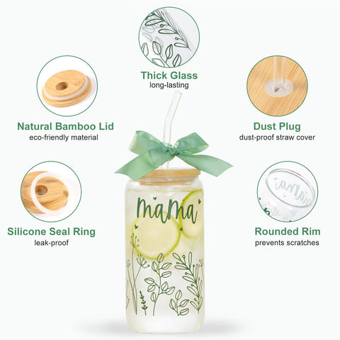 Taza KMCCUMBER de vidrio 16oz para bebidas frías y smoothies en cualquier ocasión.
