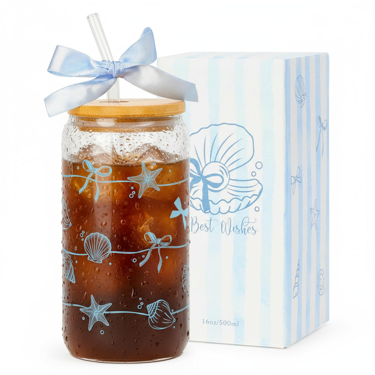 Vaso KMCCUMBER de vidrio con tapa y pajilla, ideal para bebidas heladas