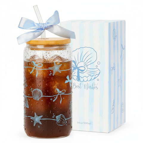Vaso KMCCUMBER de vidrio con tapa y pajilla, ideal para bebidas heladas
