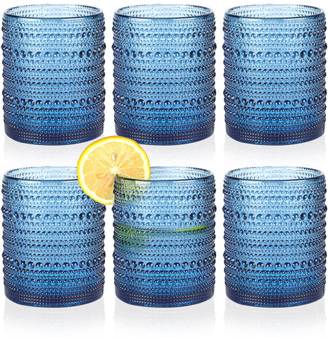 Copas KMIGRUAN de vidrio azul hobnail, aptas para agua y cocteles.