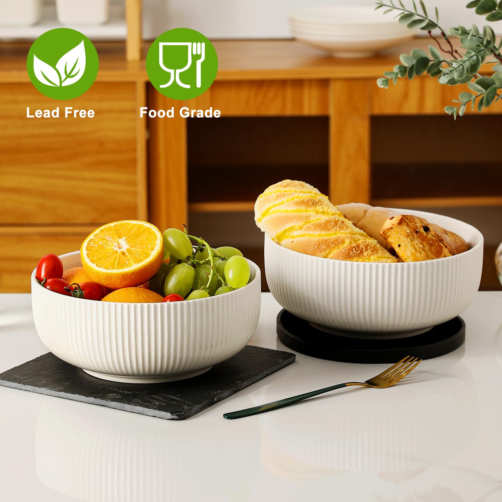 KMIGRUAN tazon fruta ceramico blanco 8pulgadas, perfecto para ensaladas