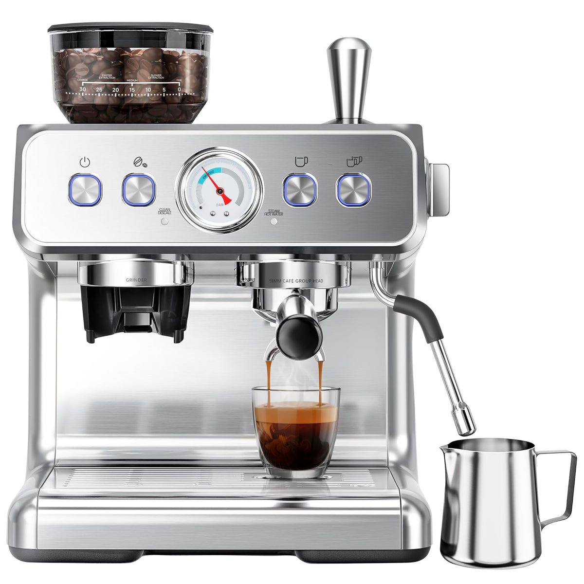 Kndko máquina expreso con molinillo frontal, molienda fresca para sabor consistente.