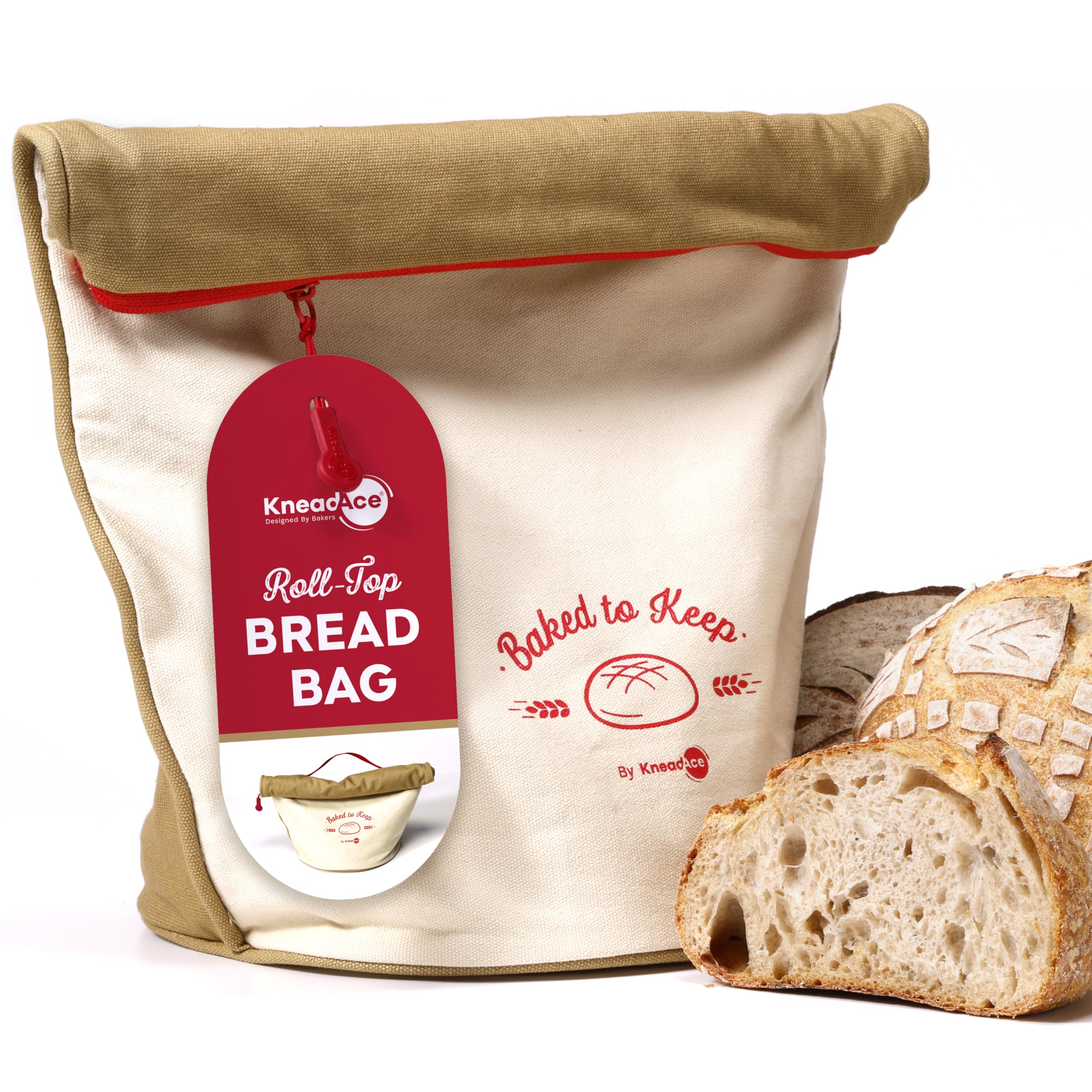 KNEADACE bolsa de pan con diseño enrollable para almacenamiento reutilizable.