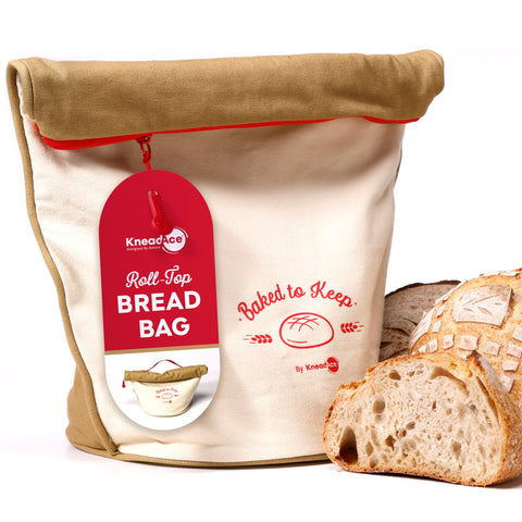 KNEADACE bolsa de pan con diseño enrollable para almacenamiento reutilizable.